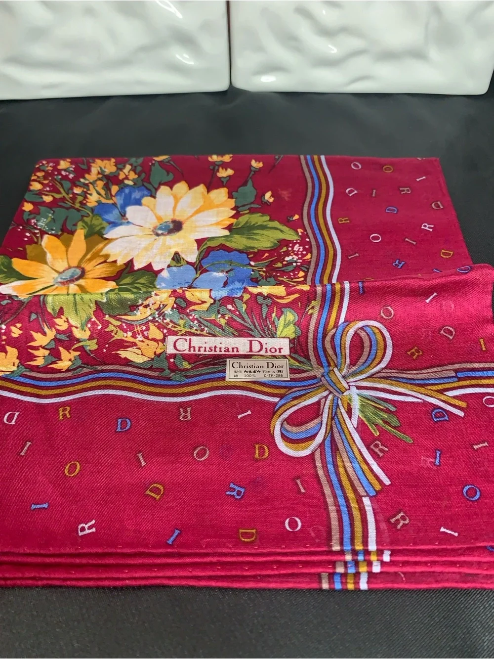Christian Dior Floral Silk Scarf - Red with Multicolor Accents
